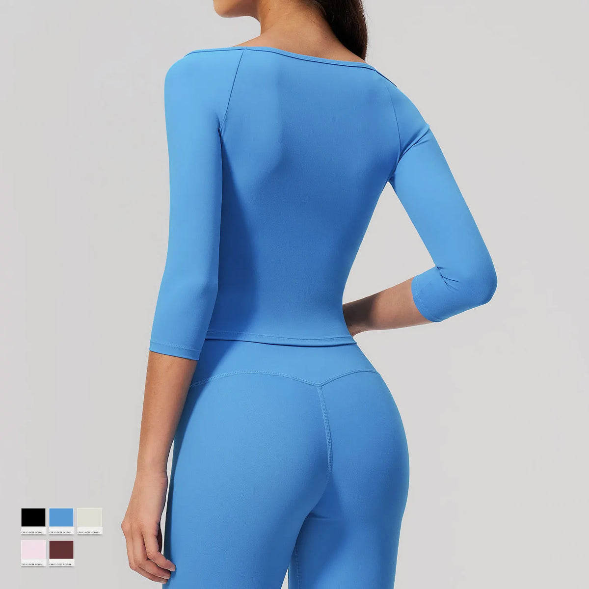 NCLAGEN Yoga Long Sleevetop Women Pilates Gym Clothes Quick Dry Cropped Compression 5/4 Sleeve Fitness Shirt Boat Neck‌ Crop Top